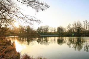 Panorama of sunset at the lake photo