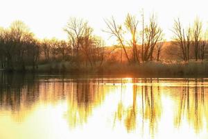 Panorama of sunset at the lake photo