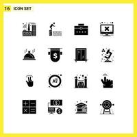 Mobile Interface Solid Glyph Set of 16 Pictograms of dish error bag screen computer Editable Vector Design Elements