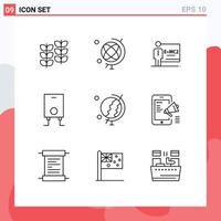 Pictogram Set of 9 Simple Outlines of advertisement education class earth heater Editable Vector Design Elements