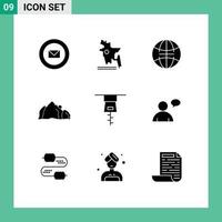 Editable Vector Line Pack of 9 Simple Solid Glyphs of basic clothing globe scene nature Editable Vector Design Elements