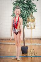 Beautiful little gymnast training on the carpet and ready for competitions photo