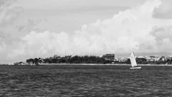 segling båtar yachter fartyg brygga playa del carmen strand Mexiko. video