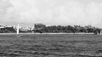 Sailing boats yachts ship jetty Playa del Carmen beach Mexico. video