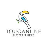 diseño de logotipo de arte de línea de pájaro tucán vector