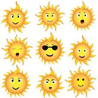 Sun icon set. Funny vector doodle sun. Summer, sunlight, nature, sky. Vector flat design. Isolated on white background. Hand drawn set. Sun icon vector symbol set. A group of shapes for the Sun.