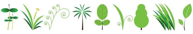 hierba verde realista. plantas frescas de primavera, varios arbustos y arbustos para carteles y publicidad. incluyen pastos, hongos, bayas, arbustos y árboles. icono de hierba establece formato vectorial. vector