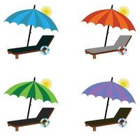 Deck chair, beach umbrella, smiling sun isolated background. Happy sunny day. Beach vector cartoon style. holiday ideas Vector illustration.