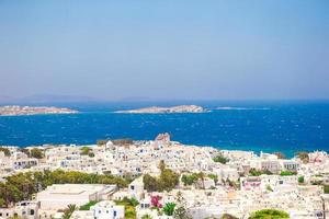 View of traditional greek village with white houses on Mykonos Island, Greece, photo