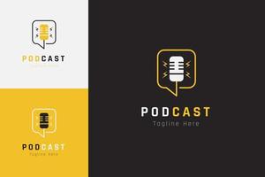 conjunto de plantilla de diseño de vector de logotipo de micrófono de podcast con estilo de color diferente