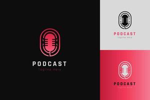 conjunto de plantilla de diseño de vector de logotipo de micrófono de podcast con estilo de color diferente