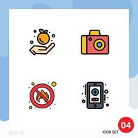 Mobile Interface Filledline Flat Color Set of 4 Pictograms of farming place camera fighter healthcare Editable Vector Design Elements