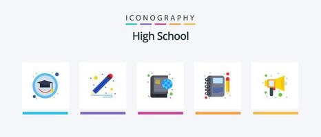 High School Flat 5 Icon Pack Including sound. education. online. audio. notebook. Creative Icons Design vector