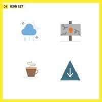 Pack of 4 creative Flat Icons of cloud tea weather holiday coffee Editable Vector Design Elements