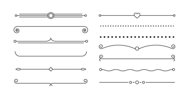 Line dividers decoration set. Vintage element frame isolated illustration.