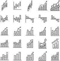 conjunto de diagrama de gráfico de precios de barras icono de precio de acciones financieras mercado bajista alcista en diseño mono mínimo