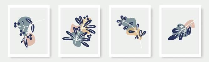 set of hand drawn shapes and floral leaf design elements. Exotic jungle leaves. Abstract contemporary modern trendy illustrations element icon vector