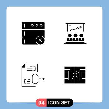 conjunto moderno de 4 pictogramas de glifos sólidos de desarrollo de equipo de presentación de codificación de base de datos elementos de diseño vectorial editables vector