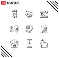 Mobile Interface Outline Set of 9 Pictograms of environment maze insurance labyrinth dnner Editable Vector Design Elements