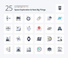 Space Exploration And Next Big Things 25 Flat Color icon pack including distant. comet. platform. asteroid. planetary vector