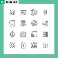 Set of 16 Vector Outlines on Grid for party cards ancient camera roll hotel sport Editable Vector Design Elements