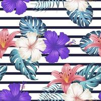 Floral seamless pattern with lined geometric shapes. tropical background vector