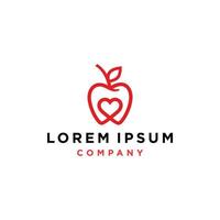 manzana roja con el icono del logotipo del amor del corazón en un estilo de diseño de línea simple mínimo vector