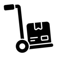 Vector icon of pushcart, vector design of luggage cart wit parcel