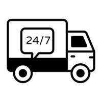 An amazing icon of 24 hour delivery service van in editable style vector