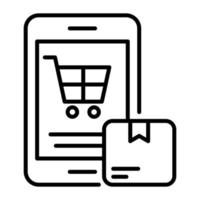 Hand cart inside mobile with parcel icon of online delivery order vector