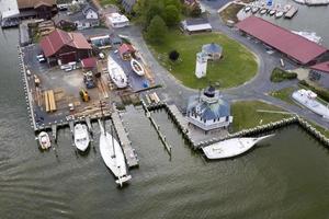 ships at the docks in St. Michaels Maryland chespeake bay aerial view panorama photo