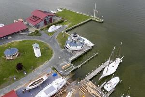 ships at the docks in St. Michaels Maryland chespeake bay aerial view panorama photo