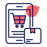 Hand cart inside mobile with parcel icon of online delivery order vector