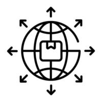 Package, parcel inside the globe vector icon of global delivery