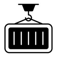 grúa levantando un icono de vector de contenedor en estilo moderno y de moda