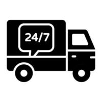 An amazing icon of 24 hour delivery service van in editable style vector