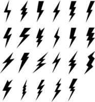 Different Types of Lightning Bolt Vector Set in Black Color