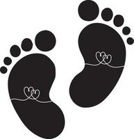 Silhouette Baby Feet with Hearts in Black Color vector