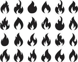 conjunto de vectores de llama de fuego de color negro