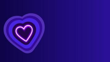 corazón de neón brillante con múltiples corazones en una pancarta morada con espacio de texto vector