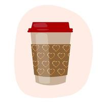 Paper cup with gold hearts. Love coffee paper cup with hearts.Vector illustration in flat cartoon style vector