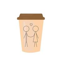 Paper cup with man and women. Love coffee paper cup.Vector illustration in flat cartoon style vector