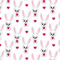 Seamless patern for Valentine's Day.Cute bunny with red heart. Design for greeting cards, love banner, decor vector