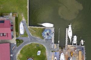 ships at the docks in St. Michaels Maryland chespeake bay aerial view panorama photo
