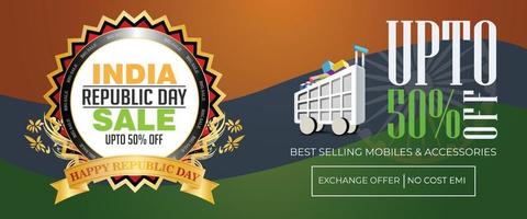 Republic day of India. Sale banner offer layout template design with shopping.