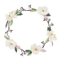 watercolor white magnolia flower and leaf bouquet clipart wreath frame vector