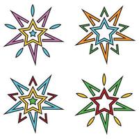 A set of cartoon colorful vector illustrations of stars isolated on a white background.