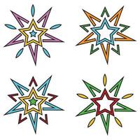 A set of cartoon colorful vector illustrations of stars isolated on a white background.