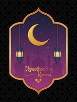 ilustración vectorial de ramadan kareem con un hermoso cielo púrpura y estrellas, adecuado para tarjetas de felicitación, afiches, fondos y más. vector