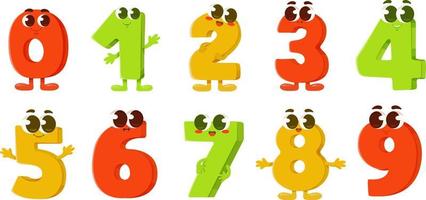 Set of funny cartoon numbers. Vector illustration.